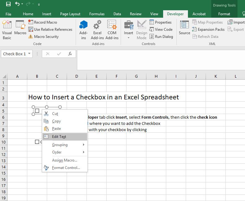 how do you make a check on excel for mac